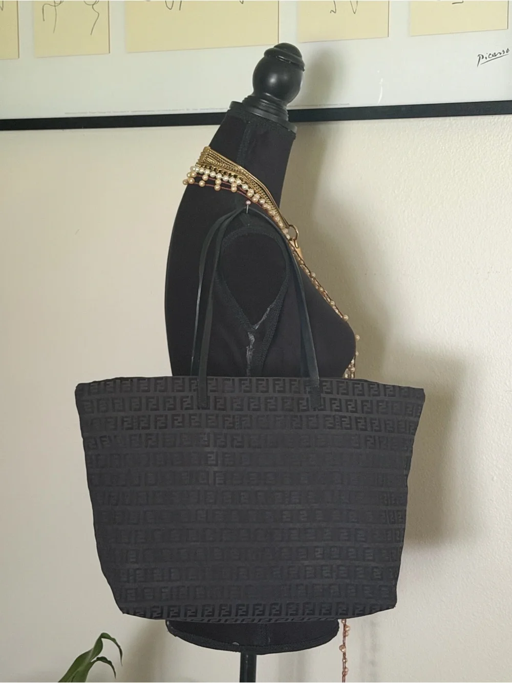 Fendi Black Jacquard Logo Tote